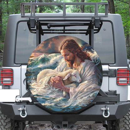 Teesdily | Jesus And Lamb Spare Tire Cover Car, Lamb Of God Wheel Cover Truck, Christian Car Accessories
, God Inspirational Spare Tire Cover 27"-34"