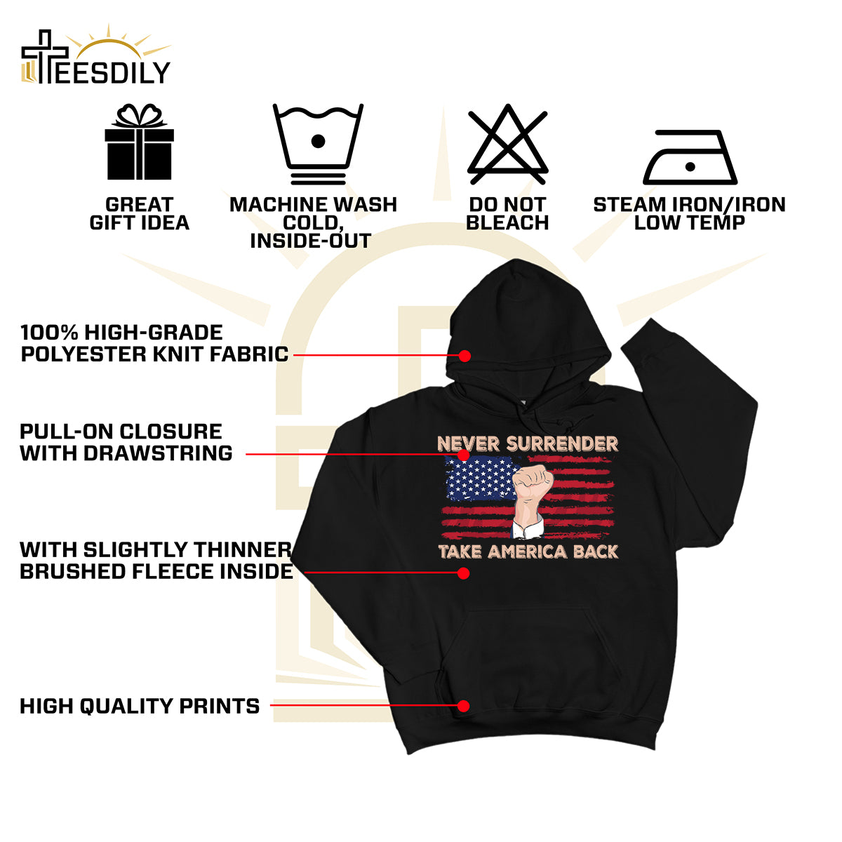 Teesdily | American Flag Shirt, Never Surrender Take America Back Tee Sweatshirt Hoodie Mug, Legend Usa 2024 Shirt, Patriotic Shirt Gift Men And Women