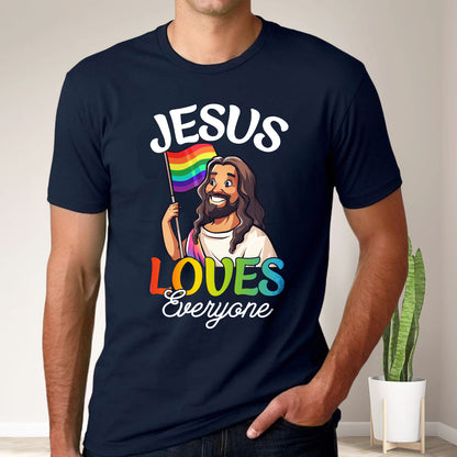 Teesdily | Jesus Loves Everyone Shirt, LGBT Jesus T-shirt, Rainbow Pride Sweatshirt, Gay Pride Month Hoodie, Funny Pride Mug, Jesus Lovers Gift