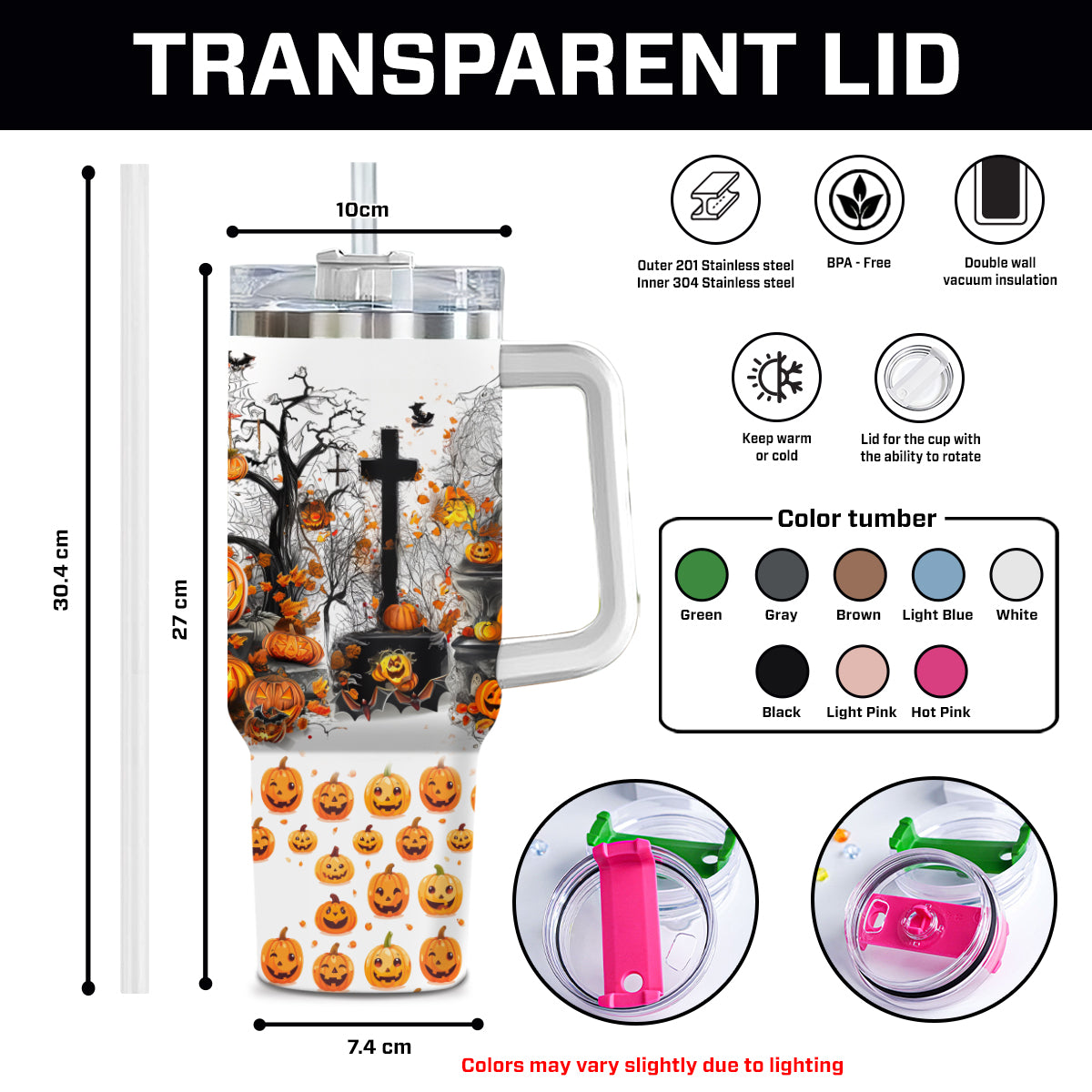 Teesdily | Customized Halloween Pumpkin Trick Or Treat Tumbler 40oz, Pumpkin Witch Spooky Tumbler Mug, Fall Pumpkin Travel Mug Halloween Holiday Gift