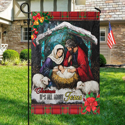 Teesdily | Christmas Jesus Garden Flag, Christmas It's All About Jesus Christian House Flag, Christmas Flag