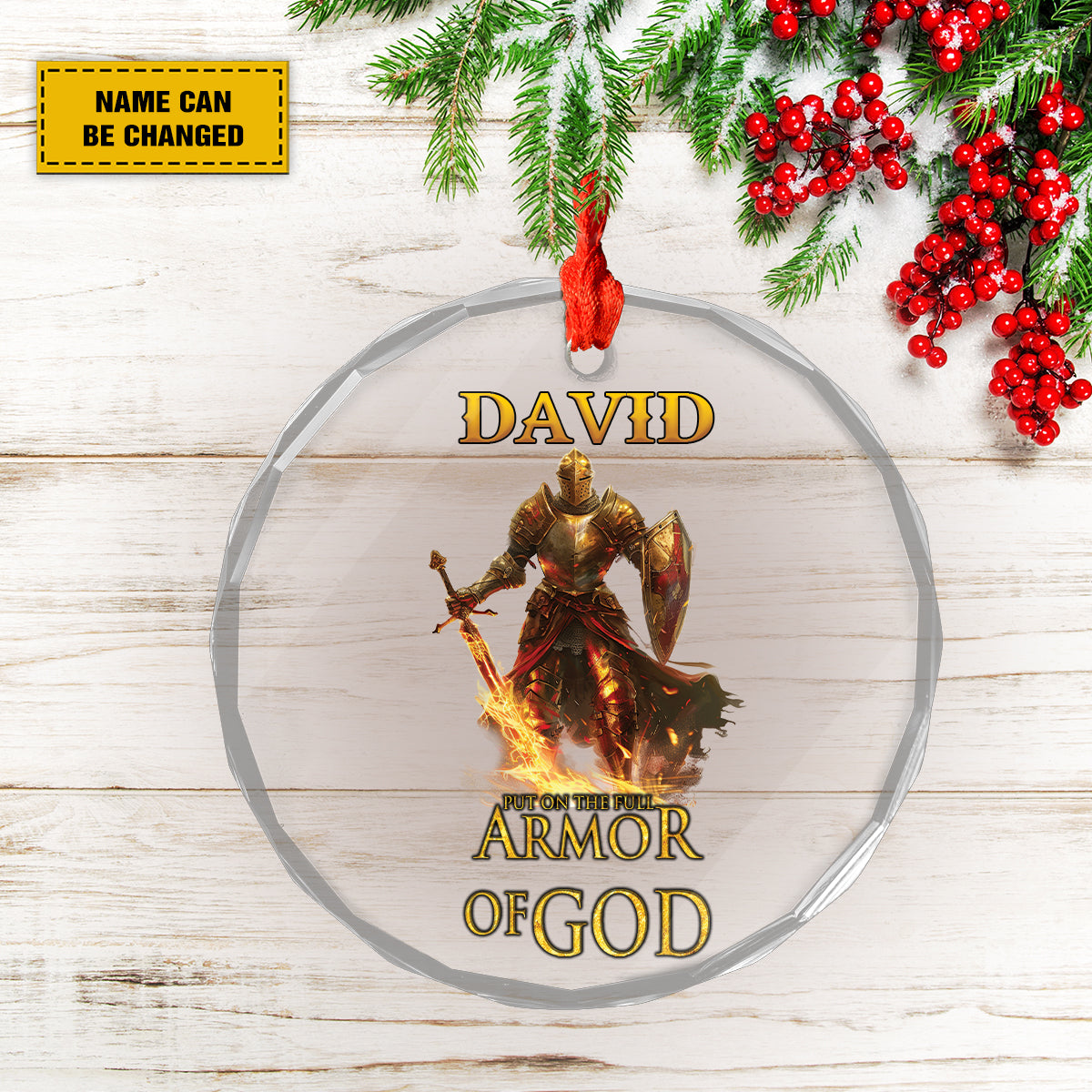 Teesdily | Personalized Put On The Full Armor Of God Glass Ornament, Christ Warrior Knights Templar Ornament Christmas Decor, Faith Religious Gift