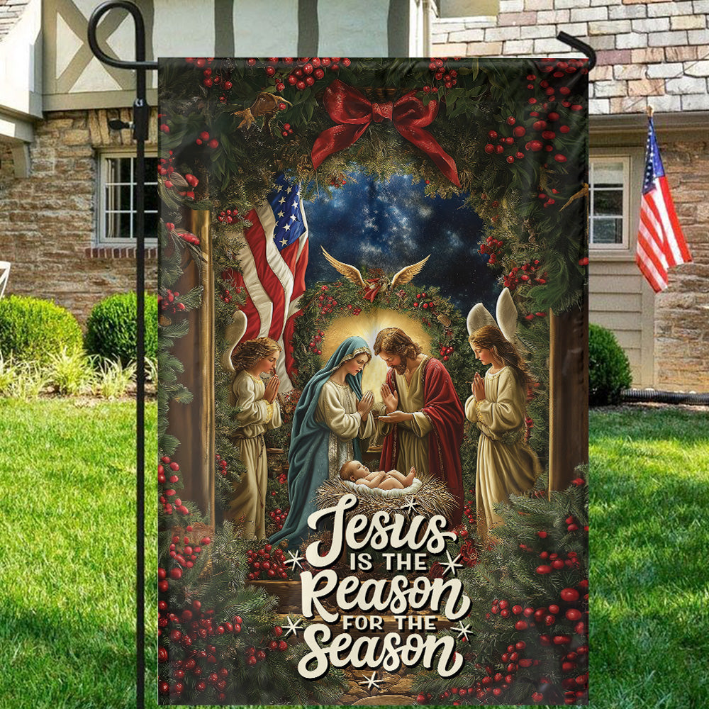 Teesdily | Jesus Nativity Christmas Flag, Jesus Is The Reason For The Season Christmas Garden Flag, Christmas Gift Decor Home