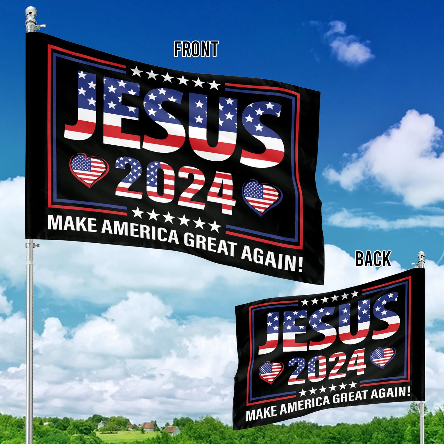 Teesdily | Jesus 2024 Garden Flag, Christian Make America Great Again House Flag, American Flag Patriot Home Banner, Jesus Yard Flag, Jesus Lover Gift