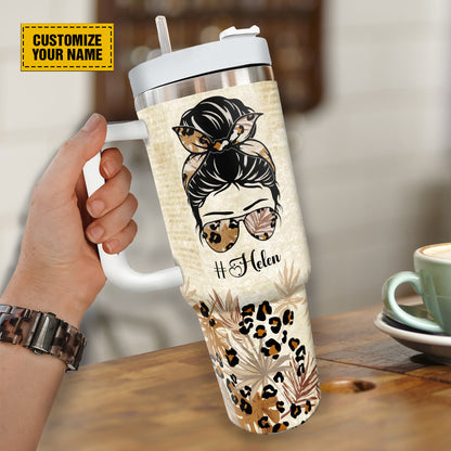 Teesdily | Customized Cool Mom Vintage Travel Tumbler, She Believed She Could And She Almost Did Water Tumbler, Mothers Day Leopard 40oz Tumbler