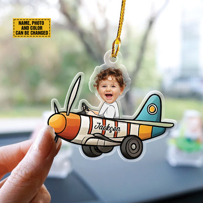 Teesdily | Personalized Kid's Face Acrylic Transportation Car Hanging, Car Air Plane Rocket Air Balloon Ornament, Custom Car Accessories, Family Gifts