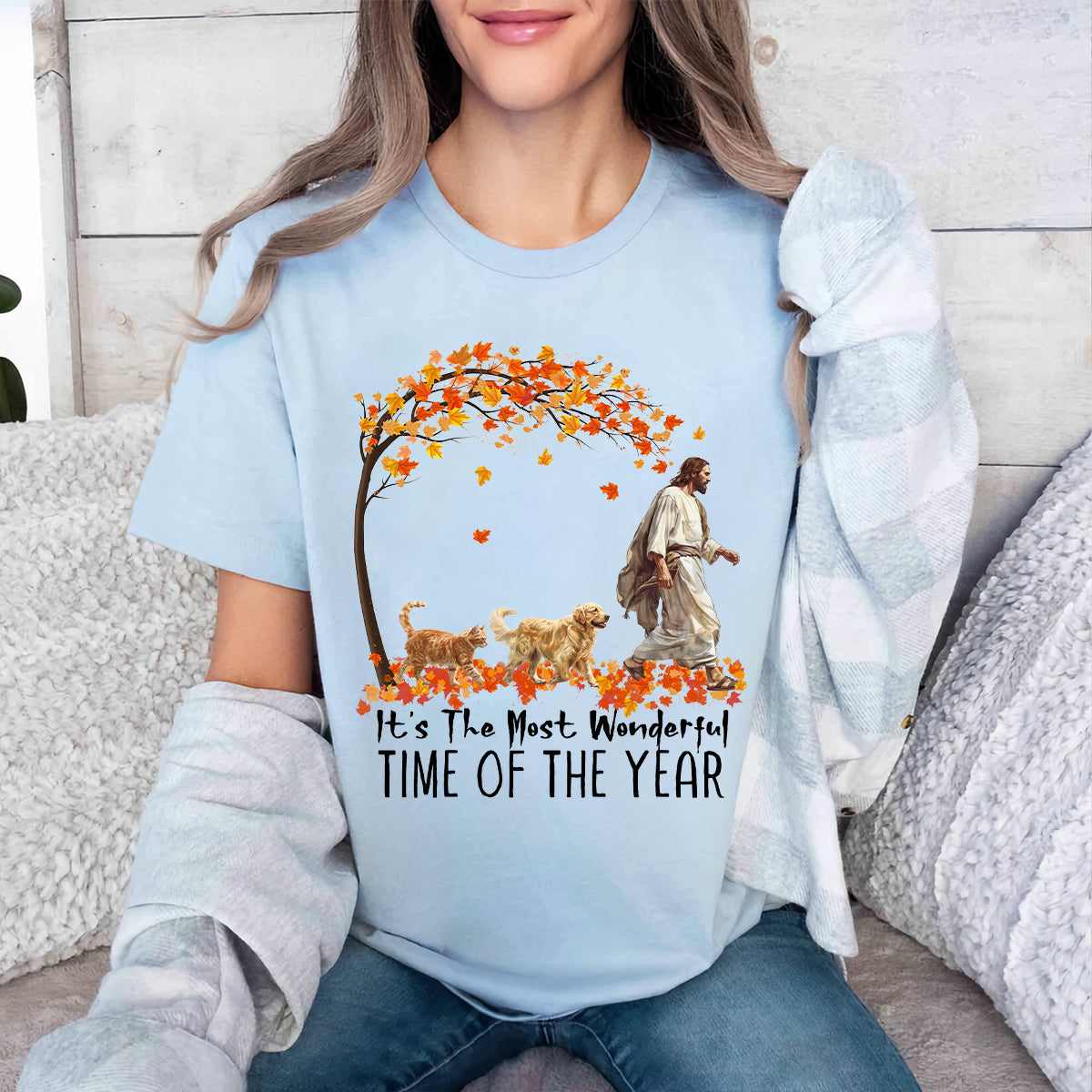 Teesdily | Jesus Golden Retriever And Cat Shirt, It's The Most Wonderful Time Of The Year Sweatshirt Hoodie Mug, Halloween Shirt, Dog Cat Lover Gift