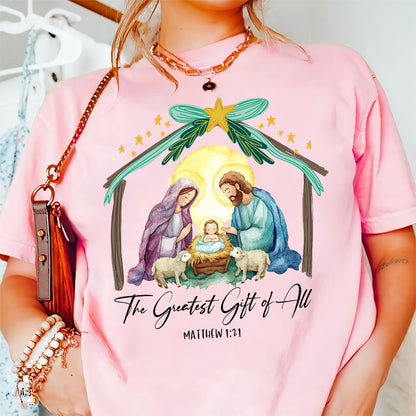 Teesdily | The Greatest Gift Of All Shirt, Nativity Shirt, Christian Nativity Christmas Sweatshirt Hoodie Mug, Religious Gift