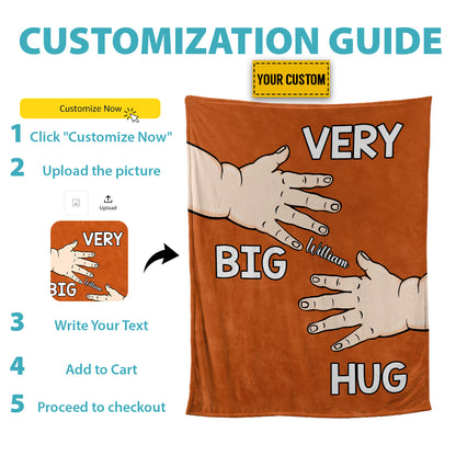 Teesdily | Sending Big Hug Personalized Fleece Blanket Very Big Hug Baby Hand Warm Blanket Cute Heartwarming Gift For Mom Dad From Baby Kid