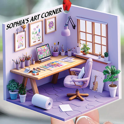 Teesdily | Customized Purple Dream Studio Art 2D Flat Acrylic Ornament, Art Painter Corner Ornament Christmas, Art Lover Gift