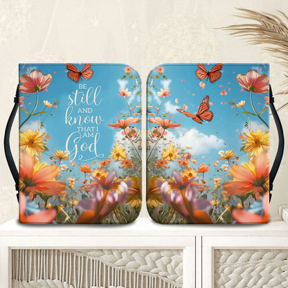 Teesdily | Jesus Pansies Butterfly Bible Cover, Be Still And Know That I Am God Bible Case, Religious Gifts For Women Bible Cover With Handle