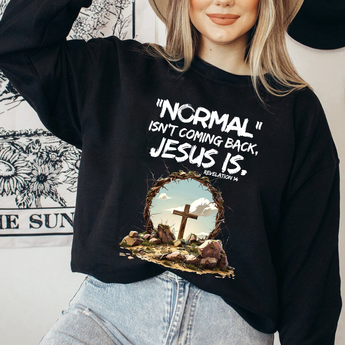 Teesdily | Jesus Cross And Crown Tee, Bible Verse Jesus Shirt, Normal Isnt Coming Back Jesus Is Sweatshirt Hoodie Mug, He Has Risen Christian Gifts