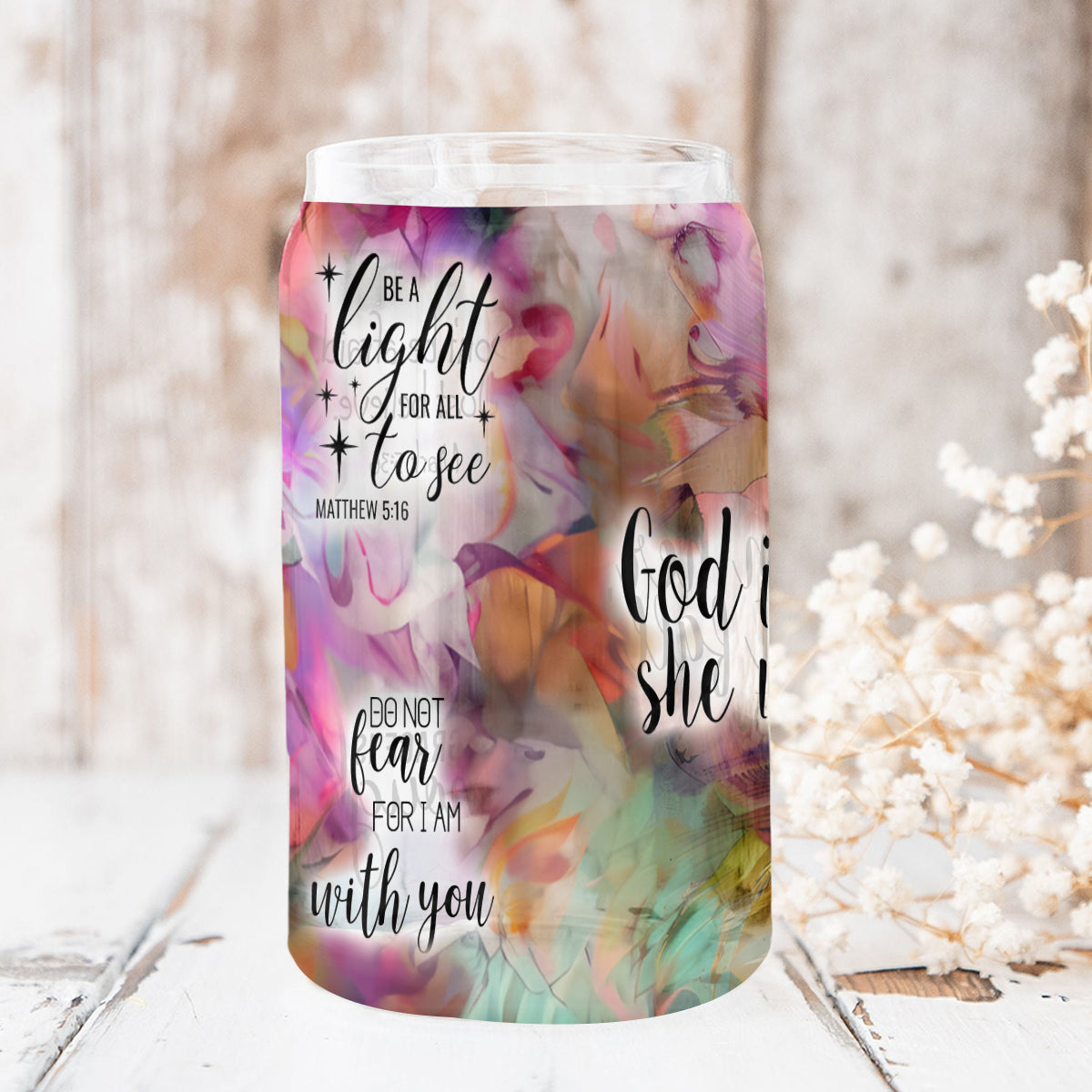 Teesdily | Jesus Christ Floral Tumbler Glass, God Is Within Her She Will Not Fall Cup, God Bible Verse Quotes Frosted Can, Christian Gifts For Women Faith