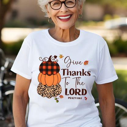 Teesdily | Give Thanks To The Lord Shirt, Fall Pumpkin Stack Tee Sweatshirt Hoodies, Leopard Pumpkin Mug, Fall Shirts For Women Faith, Halloween Gift