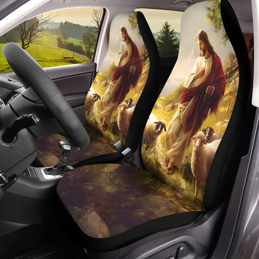 Teesdily | Jesus And Lamb Car Seat Cover, Lamb Of God Front Seat Covers, God Christian Seat Protectors, Car Accessories, Jesus Lover Gifts