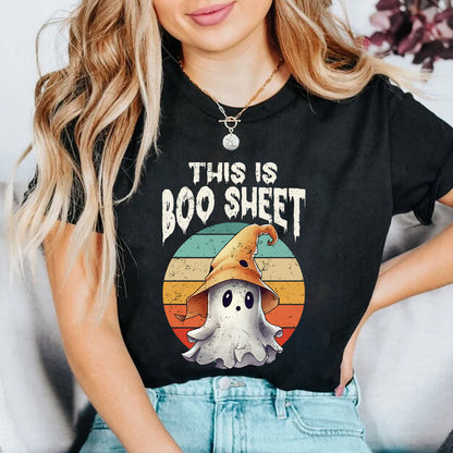 Teesdily | Cute Ghost Retro Halloween Shirt, This Is Boo Sheet Tee Sweatshirt Hoodie Mug, Happy Halloween Apparel, Halloween Gifts