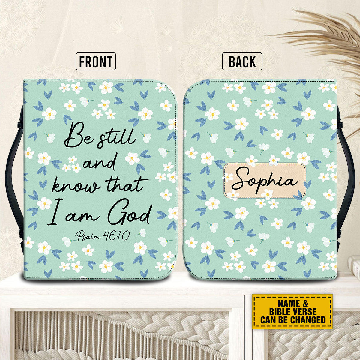 Teesdily | Wildflower Custom Bible Bag, Be Still And Know That I Am God Bible Case, Bible Covers For Girls, Women Faith Bible Cover With Handle