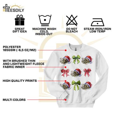 Teesdily | Christmas Coquette Skeleton Bow Shirt, Coquette Bow Skeleton Halloween Sweatshirt, Christmas Light Hoodie Mug Tee