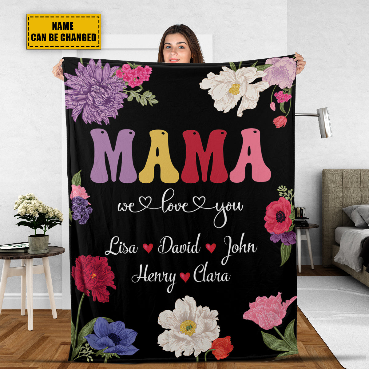 Teesdily | Customized Unique Mothers Day Throw Blanket For Mommy Mama We Love You Fleece Blanket Floral Mom Gifts Best Gifts From Daughter Son