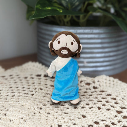 Teesdily | Blue Jesus Plush Doll, Jesus Baptism Plushie Soft Toy, Jesus Lovers Gift, Sleeping Gifts, Religious Christian Gift, Christmas Gift