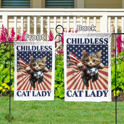 Teesdily | Childless Cat Lady Garden Flag, Hero Cat House Flag, American Flag Yard Banner, Cat Ladies For Comma La Flag Decor Home