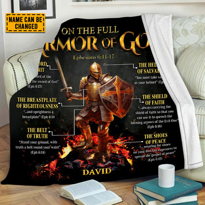 Teesdily | Customized Christian Warrior Blanket, Put On The Full Armor Of God Warrior, Jesus Lovers Gift, God Warrior Blanket For Family Adults Kids