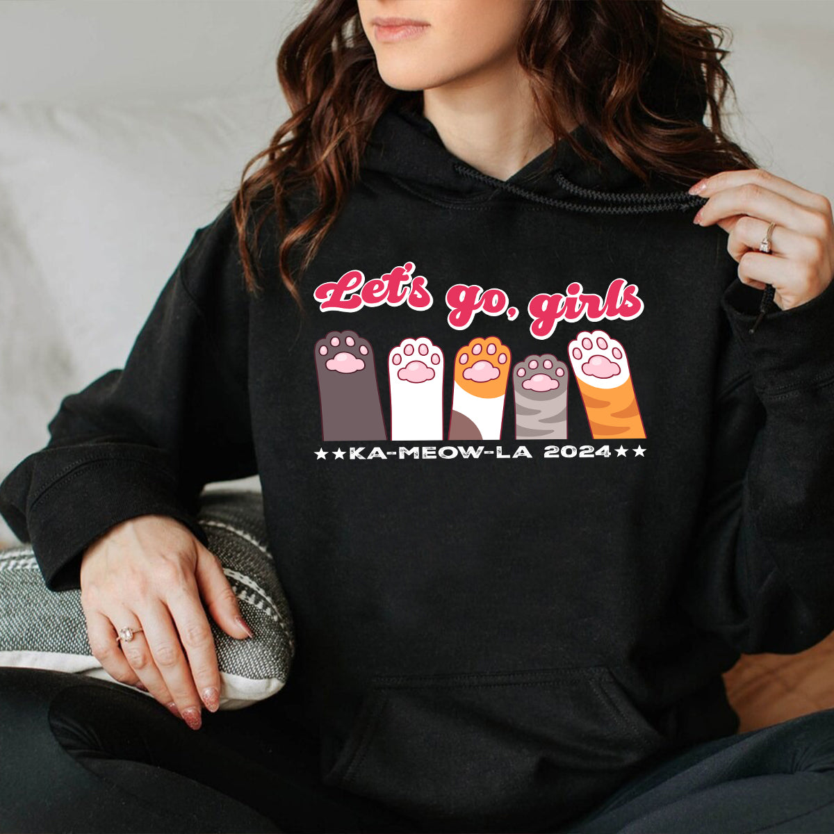 Teesdily | Let's Go Girls Childless Cat Lady Shirt, Ka-meow-la 2024 T-shirt, Cute Cat Lady Sweatshirt Hoodie Mug, Comma La T-shirt