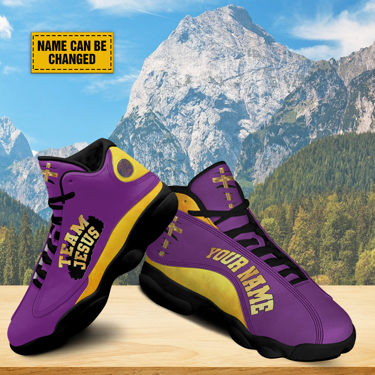 Teesdily | Personalized Purple Jesus Basketball Shoes, Team Jesus Running Shoes, Christian Religious Gift, Unisex Basketball Shoes With Thick Soles