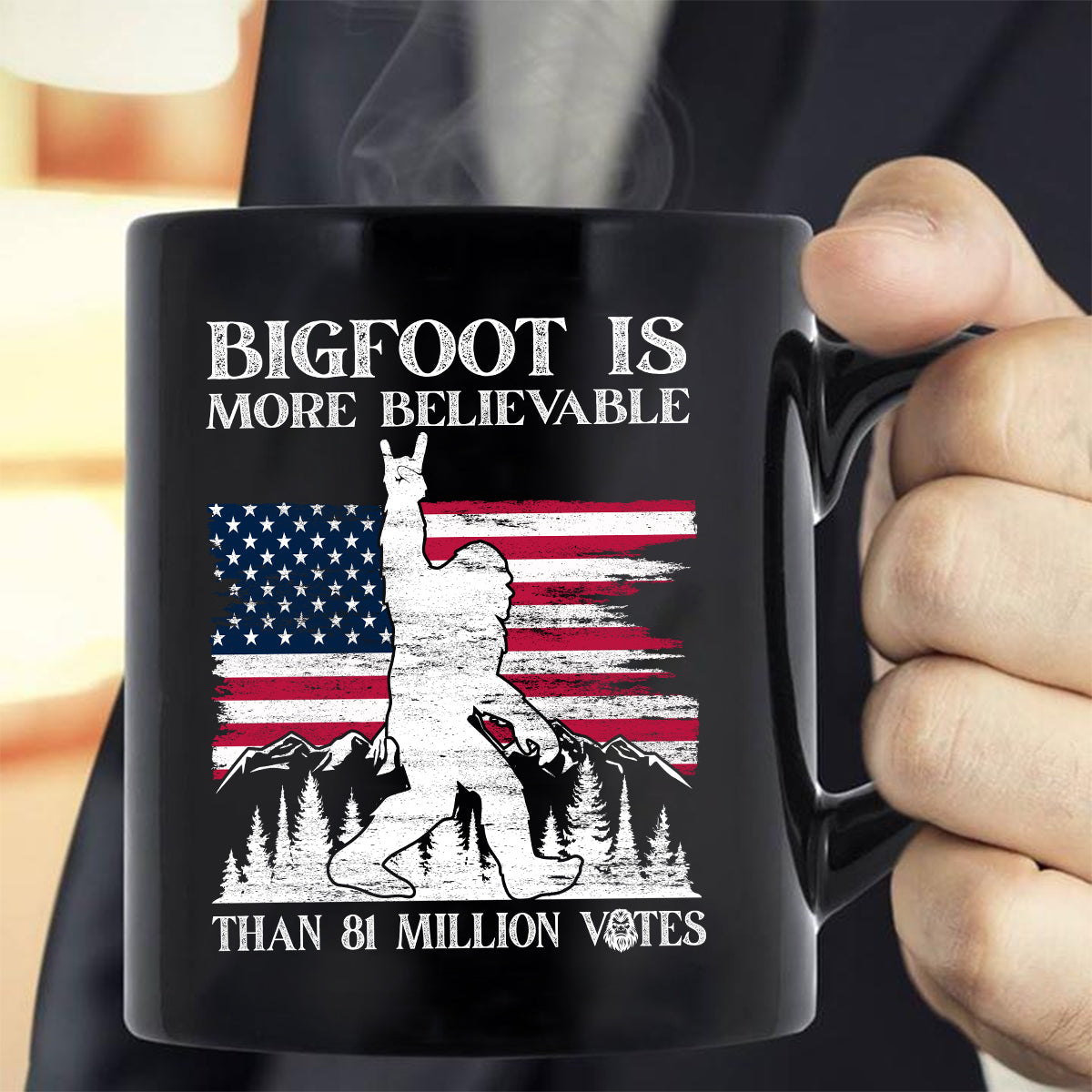 Teesdily | Bigfoot American Flag Shirt, Bigfoot Is More Believable Hoodie Sweatshirt, Independence Day Gift, Patriotic Unisex Hoodie Sweatshirt Mug