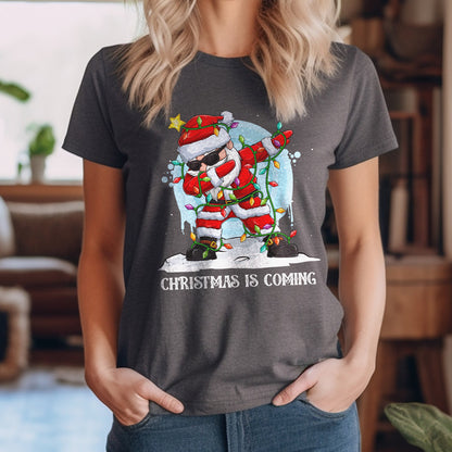 Teesdily | Funny Santa Dancing Shirt, Christmas Is Coming Sweatshirt, Santa Christmas Lights Hoodie, Family Matching Shirt For Holiday