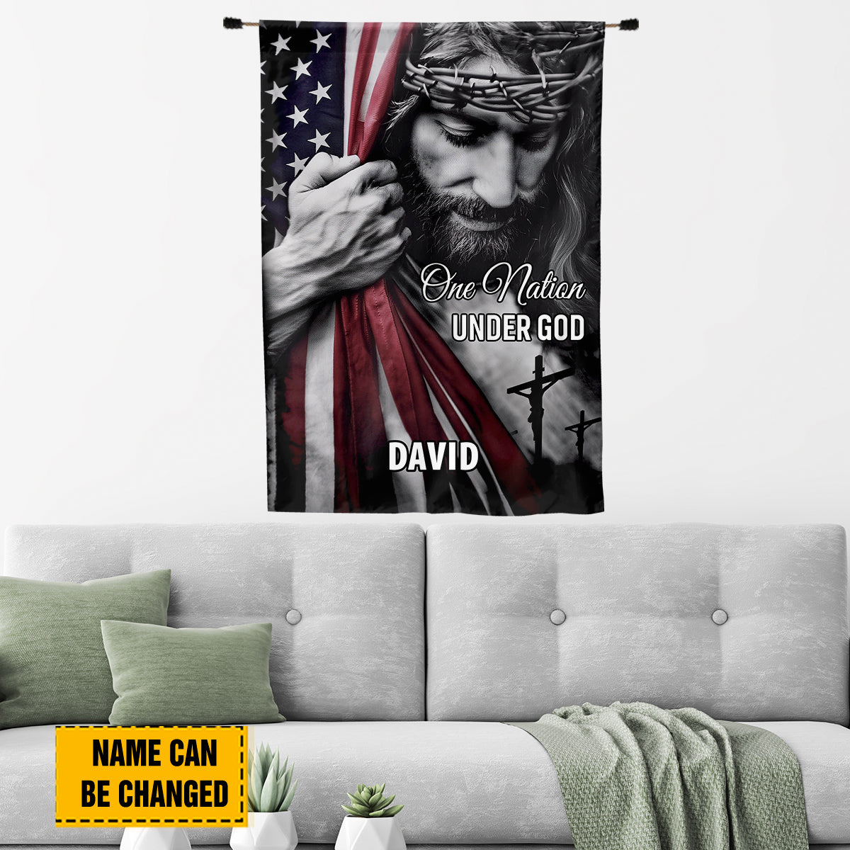 Teesdily | Personalized Jesus American Flag, One Nation Under God House Flag, God Garden Flag Decor, Jesus Lover Gifts, Christian Patriotism Gift