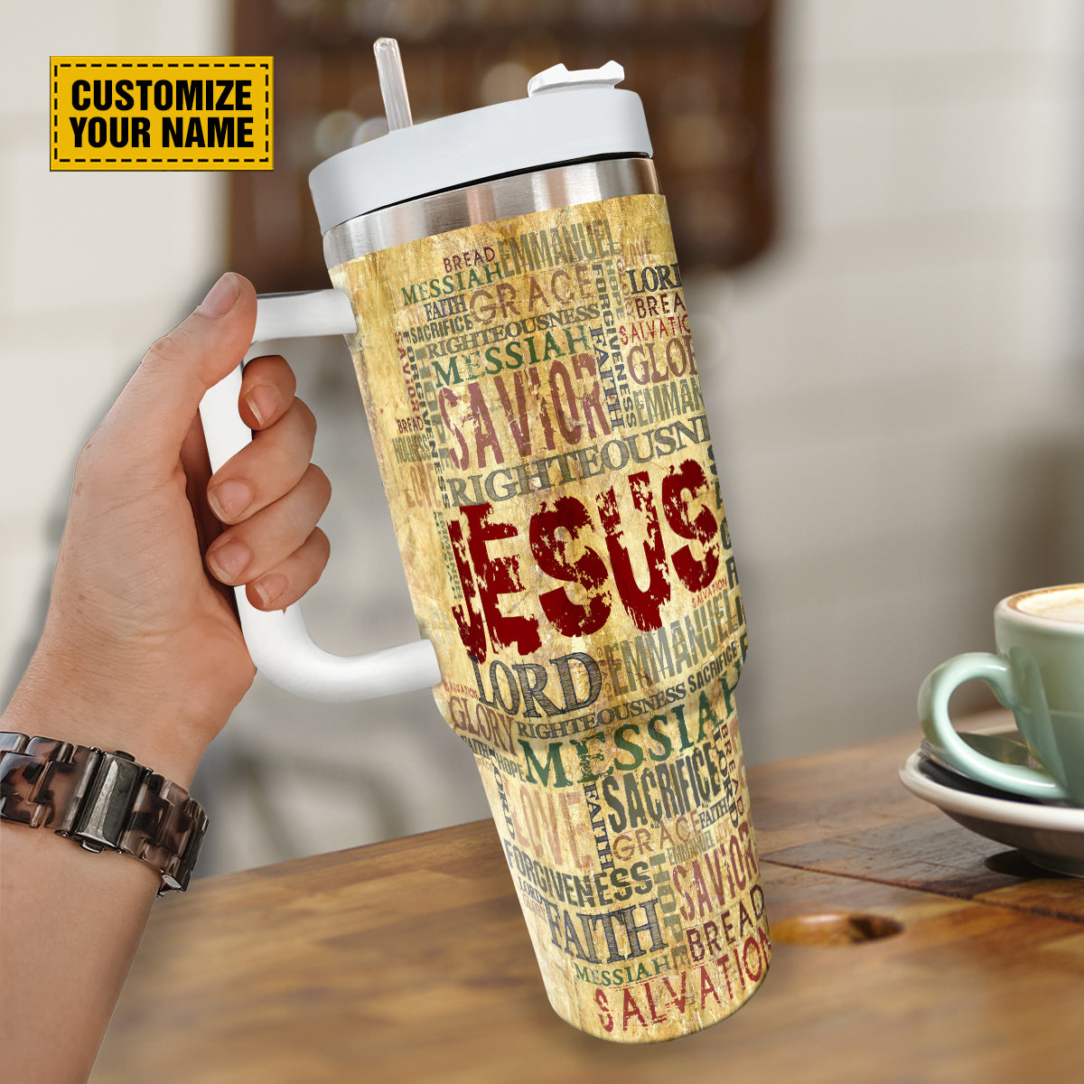 Teesdily | Personalized God's Words 40 oz Tumbler With Handle, Jesus Christ Vintage Travel Tumbler, Christian Faith Gift, 40oz Custom Tumbler