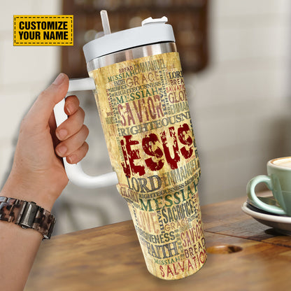 Teesdily | Personalized God's Words 40 oz Tumbler With Handle, Jesus Christ Vintage Travel Tumbler, Christian Faith Gift, 40oz Custom Tumbler