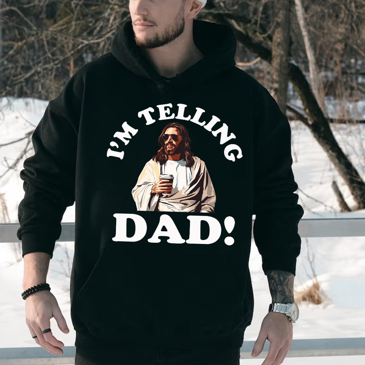 Teesdily | I'm Telling Dad Jesus Tshirt, Cool Jesus Coffee Shirt, Jesus Coffee Tee, Dad Gift, Unisex Tshirt Hoodie Sweatshirt Mug