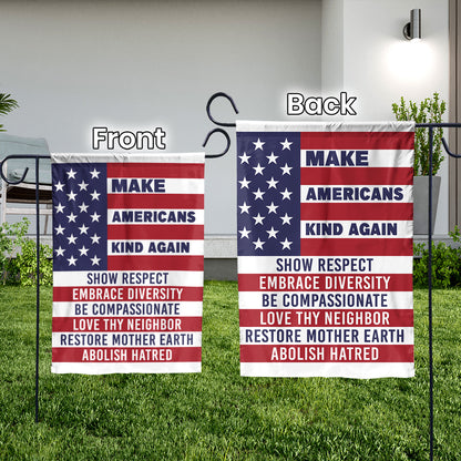 Teesdily | American House Flag, Make Americans Kind Again Show Respect House Flag, Patriot Gift, Christian Home Decor Flag