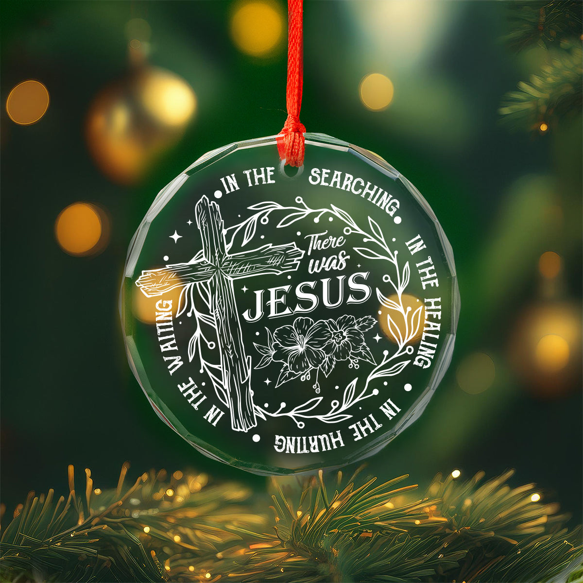 Teesdily | Jesus Faith Cross Flower Ornament, There Was Jesus Ornament Christmas, Bible Verse Religious Ornament, Christmas Decor, Jesus Lover Gifts