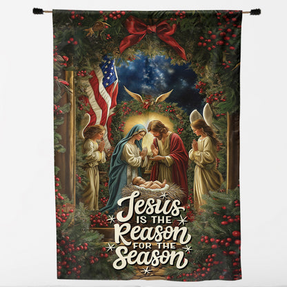 Teesdily | Jesus Nativity Christmas Flag, Jesus Is The Reason For The Season Christmas Garden Flag, Christmas Gift Decor Home