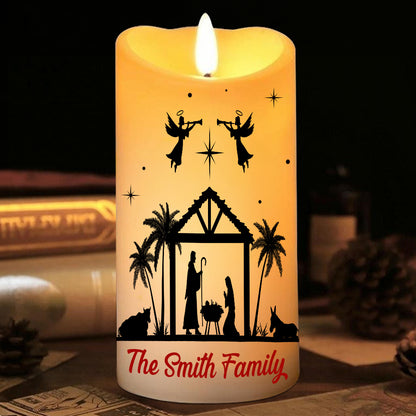 Teesdily | Customized Jesus Nativity Led Candle, Believe Like Mary, Love Like Jesus Flameless Candle, Jesus Christmas Gift