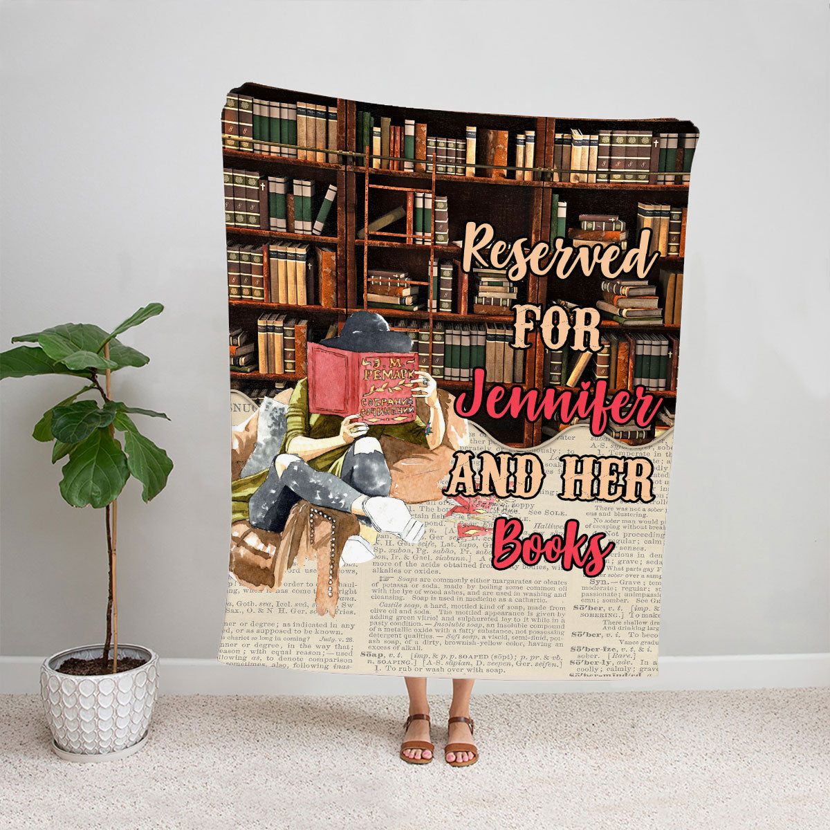 Teesdily | Bookworm Personalized Fleece Blanket, Reading Peeking Reserved For And Her Books Sofa Blanket, Gift For Book Lovers, Bookish Reader Gifts