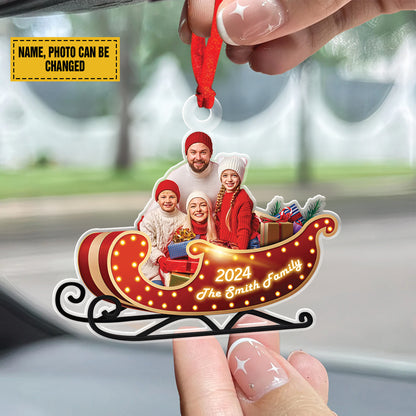 Teesdily | Personalized Photo Family Santa Sleigh Christmas Ornament, Family Ornament 2024 Merry Christmas, Christmas Tree Hanging Decor, Xmas Gift