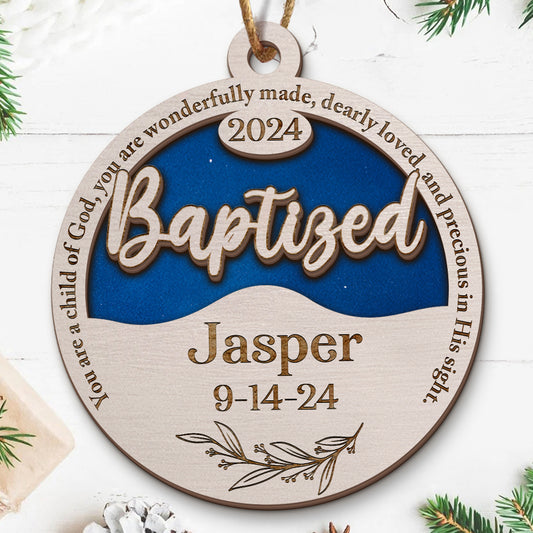 Teesdily | Customized Jesus Baptism Christmas Ornament, You Are A Child Of God 2 Layered Wood Ornament, Jesus Ornament Gift