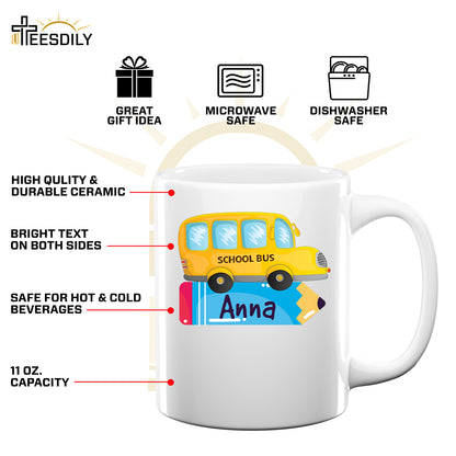 Teesdily | Teacher Customized School Bus Pencil Shirt, Back To School Day T-shirt, Teacher Life Sweatshirt Hoodie Mug, First Day Of School Gifts