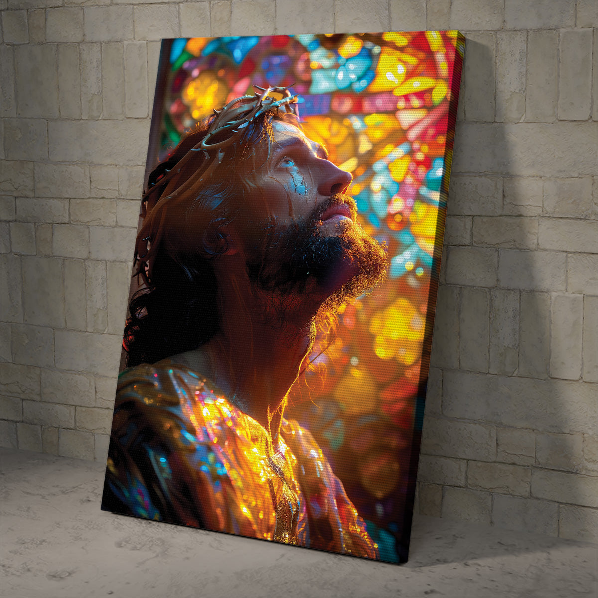 Teesdily | Jesus Portrait Art Stained Glass Design Poster, Christian Home Decor Poster Canvas, Jesus Art Religious Wall Decor, God Believers Gifts