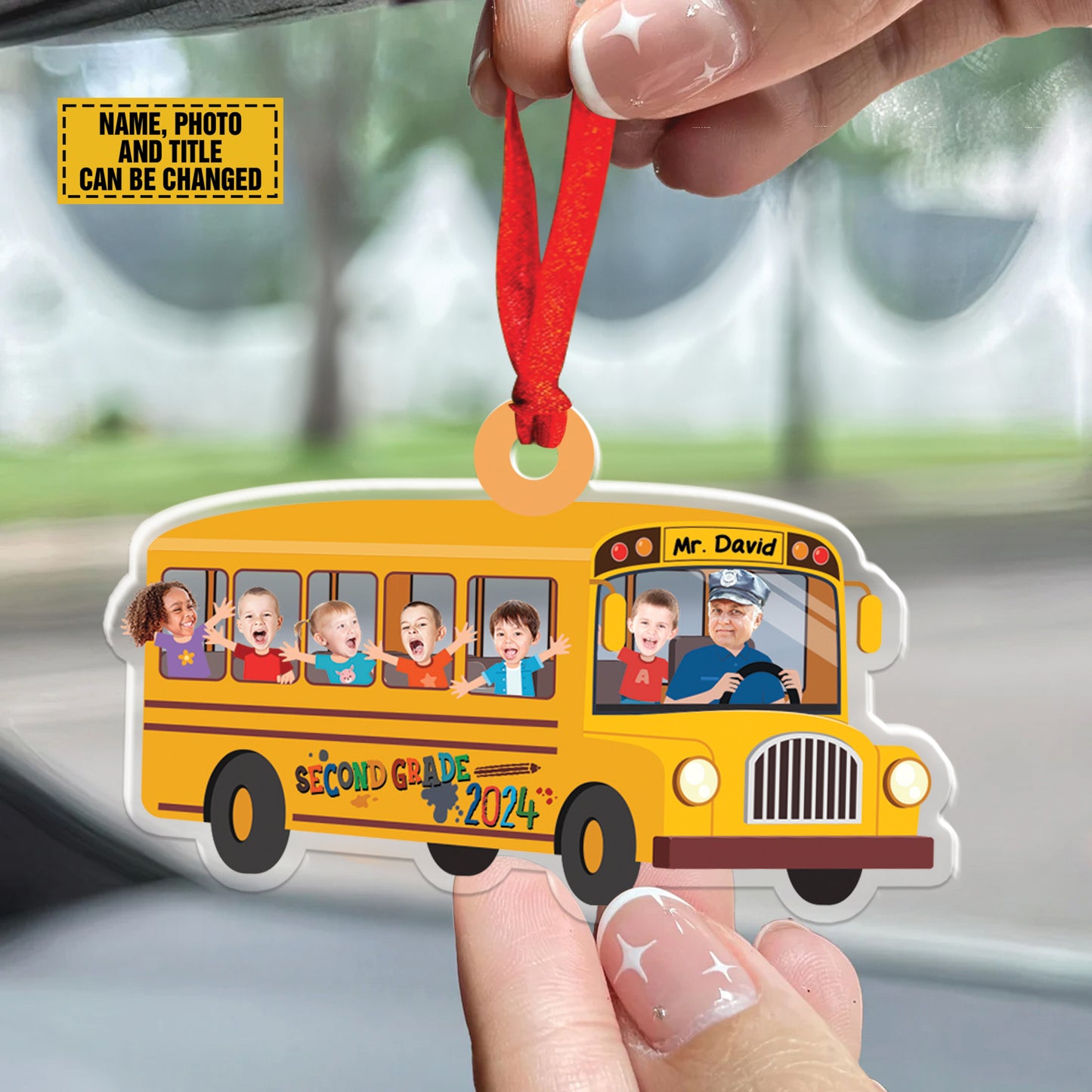 Teesdily | Personalized Back To School Ornament, School Bus Driver Acrylic Ornament, First Day Of School Rear View Mirror Hanging, Driver Gifts