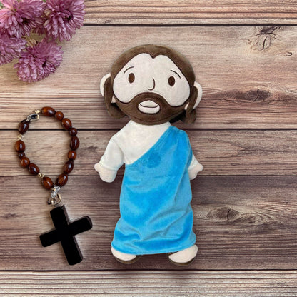 Teesdily | Blue Jesus Plush Doll, Jesus Baptism Plushie Soft Toy, Jesus Lovers Gift, Sleeping Gifts, Religious Christian Gift, Christmas Gift