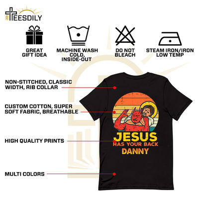 Teesdily | Customized Jesus And Devil Shirt, Jesus Has You Back Back Design Tee Sweatshirt Hoodie Mug, Jesus Lovers Gifts, Jesus Saves Me Shirt