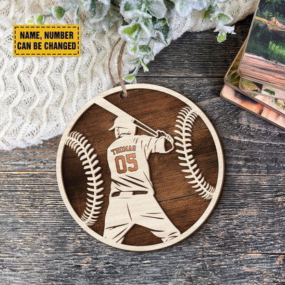 Teesdily | Customized Baseball Ornaments, Team Baseball Player Ornament Christmas, Sport 2 Layered Wood Ornament, Christmas Gift