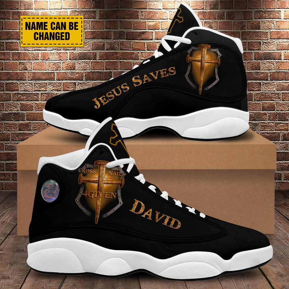 Teesdily | Customized Jesus Nails Basketball Shoes, Jesus Saves Christian Gift, Christian Basketball Shoes With Thick Soles