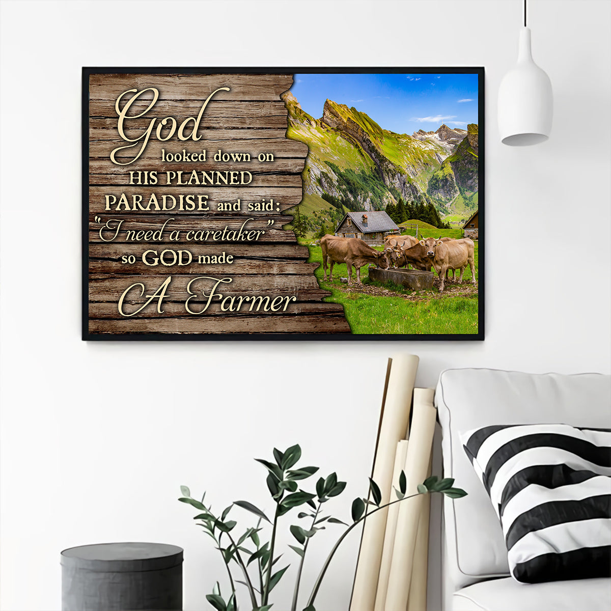 Teesdily | So God Made A Farmer Canvas Poster, Cow Farmhouse Canvas Wall Art, Farmer Gifts, Farmhouse Decor Poster No Frame/ Wrapped Canvas