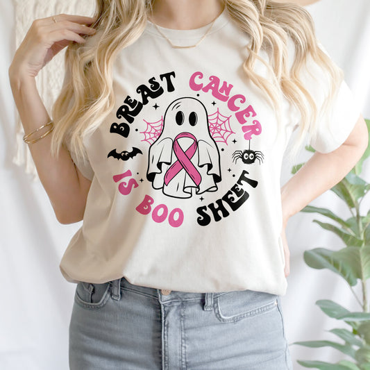 Teesdily | Breast Cancer Is Boo Sheet Shirt, Breast Cancer Awareness Shirt, Breast Cancer Sweatshirt, Cancer Support Hoodie Mug, Cancer Warrior Gift